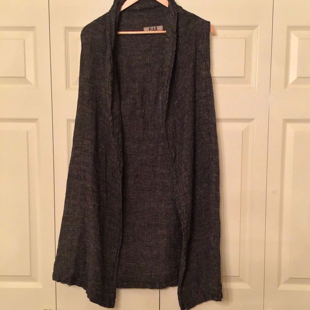Flax Charcoal 100% Linen Open Front Cardigan